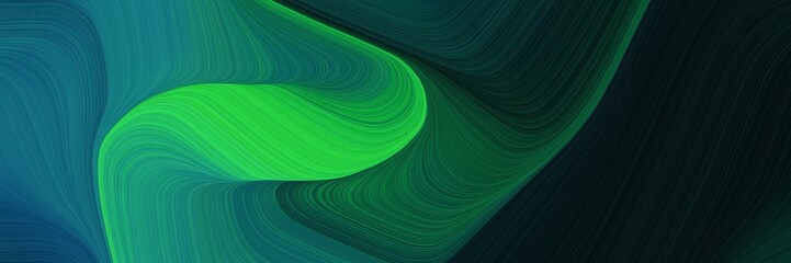 Leinwandbilder - abstract dynamic curved lines surreal horizontal banner with very dark blue, lime green and teal colors. elegant curved lines with fluid flowing waves and curves