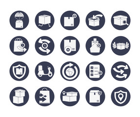 Sticker - packages and delivery icon set, block style