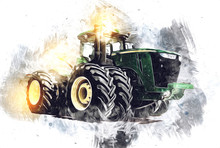Agricultural Tractor Illustration Color Art Painting
