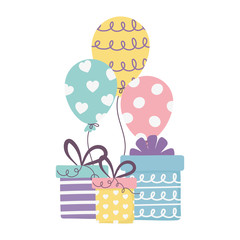 Poster - happy day, gift boxes and balloons celebration