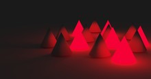 Cone Abstract Background With Red Light. 3D Rendering