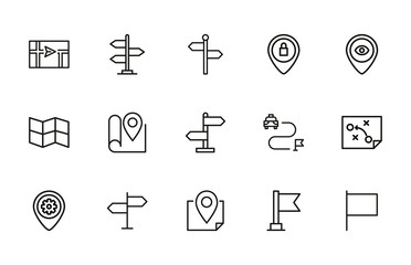 Sticker - Simple set of places icons in trendy line style.