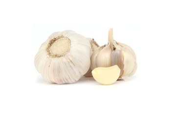 fresh garlic isolated on white background. Concept with vitamin and energy food.