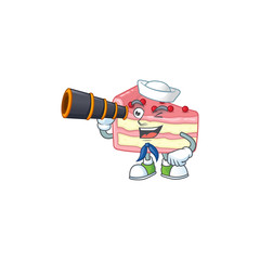 Canvas Print - Strawberry slice cake in Sailor cartoon character style using a binocular