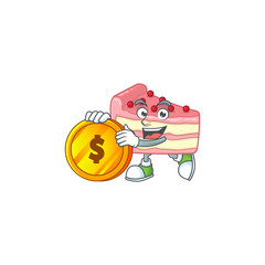 Canvas Print - Strawberry slice cake rich cartoon character have big gold coin