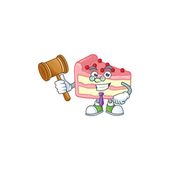 Sticker - Charismatic Judge strawberry slice cake cartoon character design with glasses