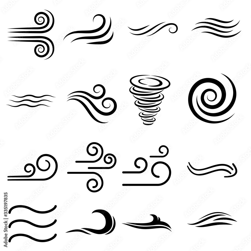 Wind Sign Black Thin Line Icon Set Include of Storm, Wave, Flowing and ...