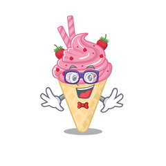 Canvas Print - Mascot design style of geek strawberry ice cream with glasses