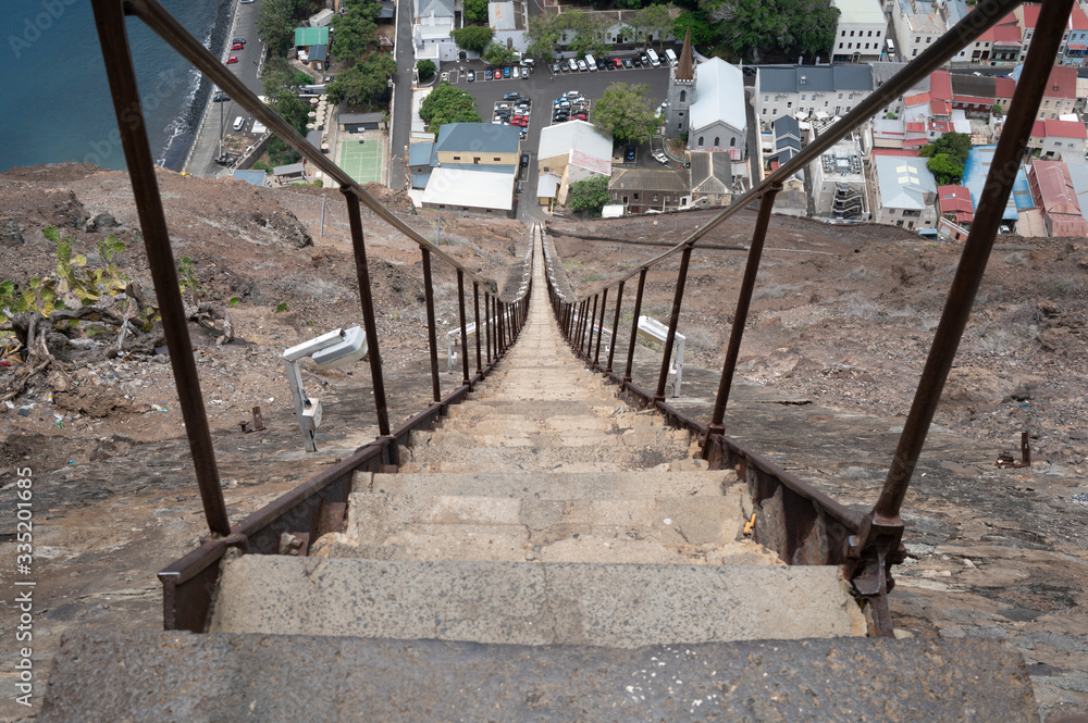 Looking down the 699 steps of Jacobs Ladder in St Helena Stock Photo ...