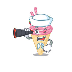 Canvas Print - A cartoon icon of strawberry ice cream Sailor with binocular