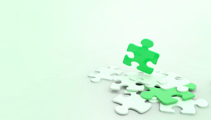 Abstract Business Concept jigsaw Puzzle Piece connection on Blue -Green background - 3d rendering