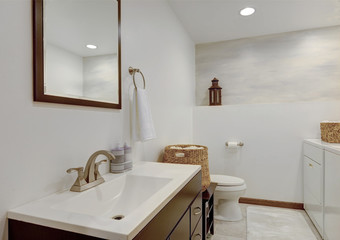 Wall Mural - Simple white new cute bathroom interior with natural rustic touches.