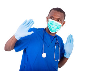 Poster - young male doctor showing his hands.