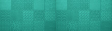 Aquamarine Turquoise Bright Vintage Retro Geometric Square Mosaic Motif Tiles Texture Background Banner Panorama