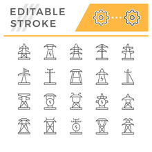 Set Line Icons Of Electrical Pylon