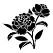 Vector black silhouette of peony flowers isolated on a white background.
