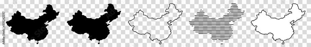 China Map Black | Chinese Border | State Country | Asia | Transparent Isolated | Variations - obrazy, fototapety, plakaty 