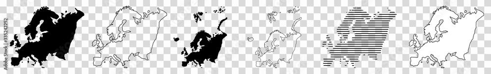 Europe Map Black | European Border | Continent | Transparent Isolated | Variations - obrazy, fototapety, plakaty 