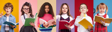 Happy Multiethnic Schoolchildren With Books