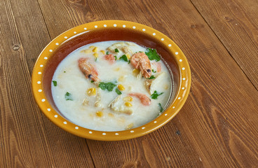 Poster - Corn and Shrimp Chowder with Mashed Potatoes