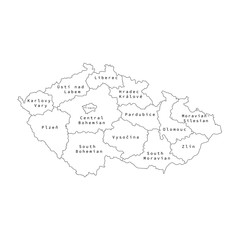  Vector illustration of administrative division map of Czech. Vector map.