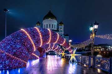 Street Decoration at night in Moscow