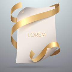 white paper with gold ribbon