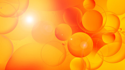 bright oily drops in water with colorful background, close-up