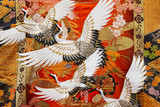 Fototapeta  - Traditional japanese kimono textile pattern style with crane element