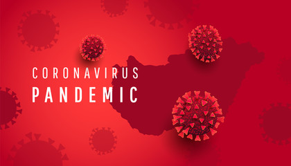 Wall Mural - Voronavirus pandemic horizontal banner with germany country map and covid 19 cells on red background