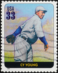 Wall Mural - Baseball legend Cy Young on american stamp