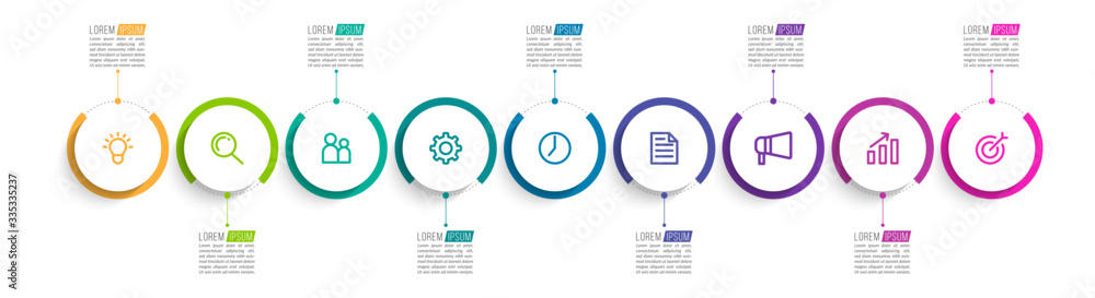 Minimal Business Infographics template. Timeline with 9 steps, options ...