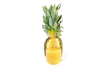 Wall Mural - Pineapple and juice from this fruit on a white background