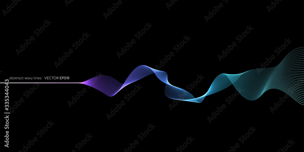 Abstract wave lines dynamic flowing colorful light isolated on black ...