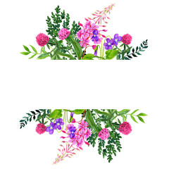 Wall Mural - Wild flowers banner with field flowers, pink and violet