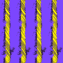 Vector Yellow And Purple Rough Vertical Lines Seamless Pattern On Dark Violet