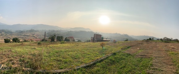 landscape, sky, nature, field, grass, green, panorama, summer, countryside, meadow, blue, hill, clou
