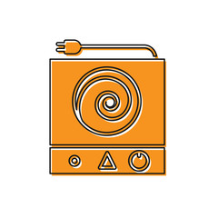 Orange Electric stove icon isolated on white background. Cooktop sign. Hob with four circle burners. Vector Illustration