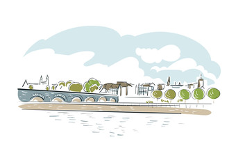 Maastricht Netherlands Europe vector sketch city illustration line art