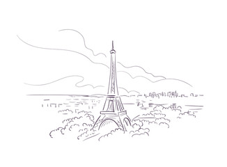 Wall Mural - Paris France Europe vector sketch city illustration line art