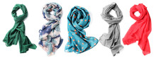Different Beautiful Scarves On White Background