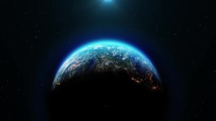 sun above planet earth view from space earth orbit 4k loop animation. sunrise over the earth , space