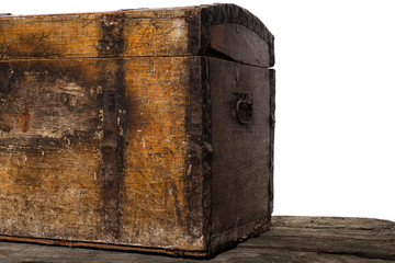 Image of an antique trunk coated with iron isolated on white background