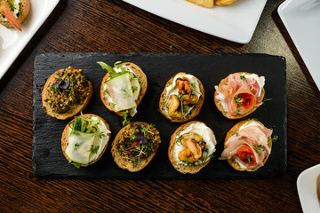 Wall Mural - bruschetta set for wine