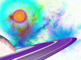 Wall Mural - ringed planet and sun (artist impression)