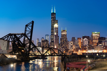Fototapete - Chicago city night