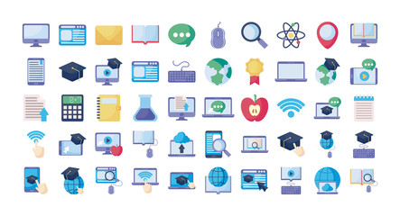 Wall Mural - set of icons online education, education technology