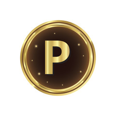 Wall Mural - P letter gold coin vector icon