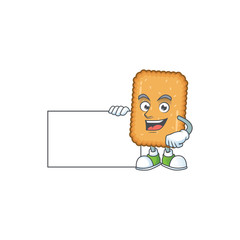 Wall Mural - Biscuit cartoon character concept Thumbs up having a white board