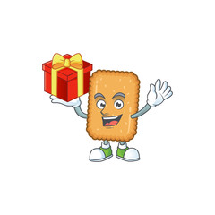 Canvas Print - Charming biscuit mascot design has a red box of gift